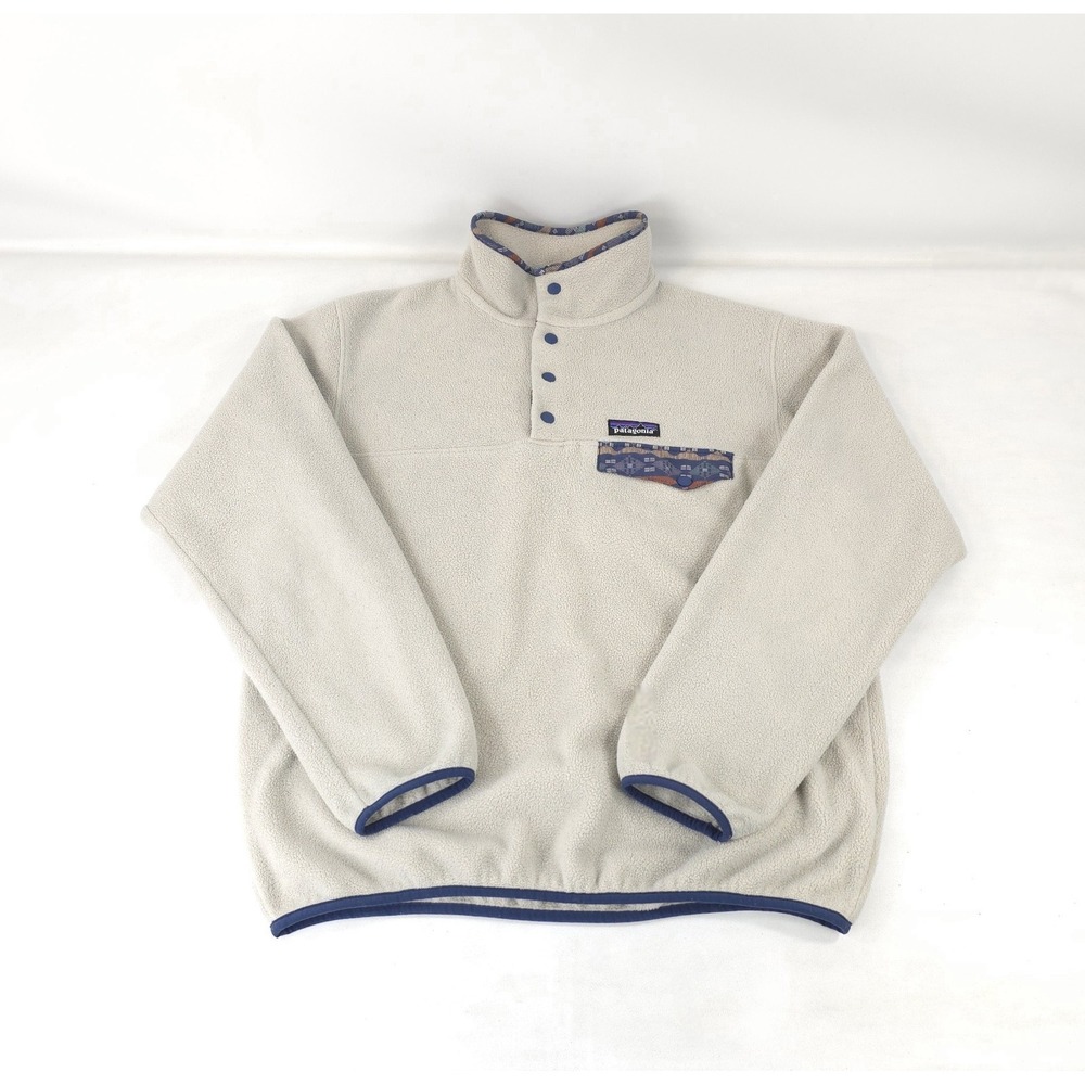 Patagonia Synchilla Snap T Pullover Fleece Mens M Cream Patterned Chest Pocket